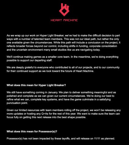 В Heart Machine сокращения — разработка Hyper Light Breaker прекращается [обновлено]