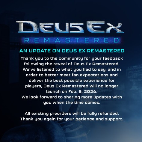 Deus Ex Remastered перенесли на неопределённый срок