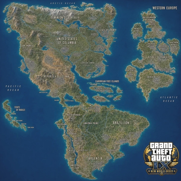 GTA 6 карту мира с континентами показали GTA 6 карту мира с континентами показали