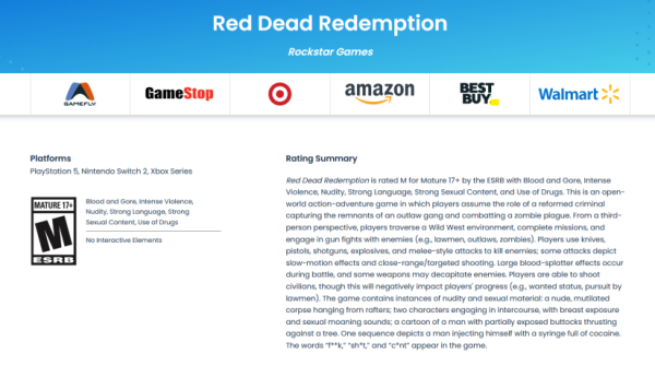 Первая Red Dead Redemption получила возрастной рейтинг для PS5, Xbox Series и Switch 2