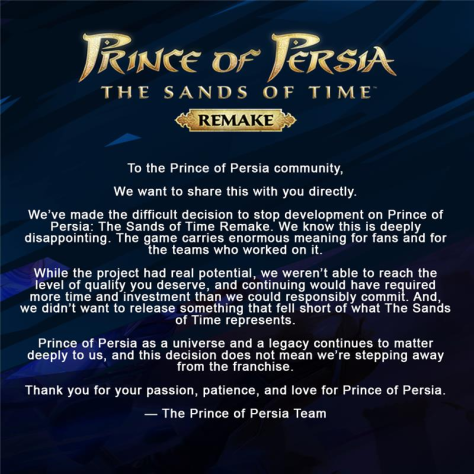 Ubisoft отменила шесть игр, включая ремейк Prince of Persia: The Sands of Time